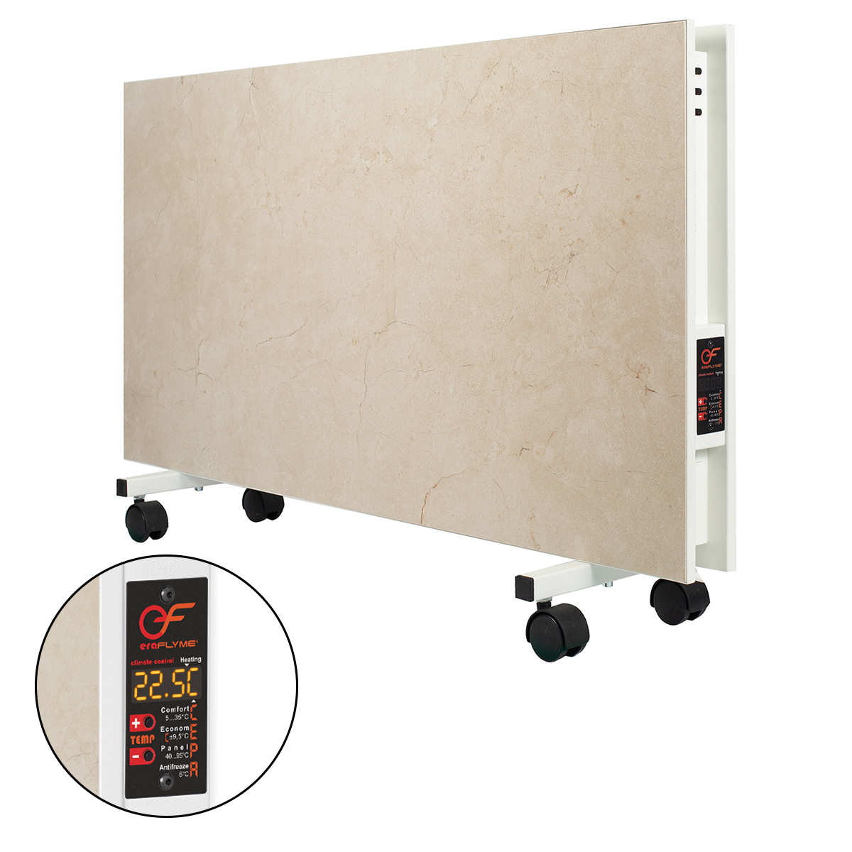 EraFlyme Двохстороння керамічна панель на роликах  1200PW бежевий  – на 22 м² 1200 Вт купити в Україні ГрієДім GRIEDIM купить в Украине