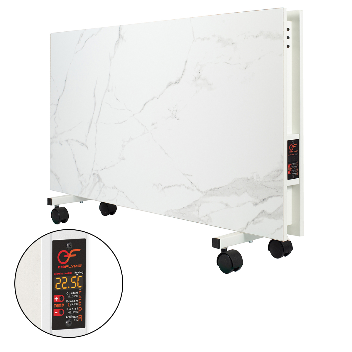 EraFlyme Двохстороння керамічна панель на роликах  1200PW білий камінь – на 22 м² 1200 Вт купити в Україні ГрієДім GRIEDIM купить в Украине