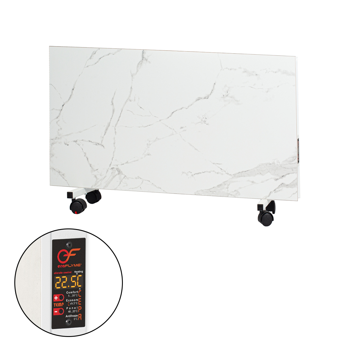 EraFlyme Двохстороння керамічна панель на роликах  500PW білий камінь  – на 10 м² 500 Вт купити в Україні ГрієДім GRIEDIM купить в Украине
